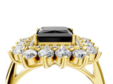 Yellow gold Fancy Black Princess Cut Diamond Floral Double Halo Engagement Ring with Prong Setting_28
