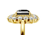 Yellow gold Fancy Black Princess Cut Diamond Floral Double Halo Engagement Ring with Prong Setting_29