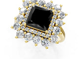 Yellow gold Fancy Black Princess Cut Diamond Floral Double Halo Engagement Ring with Prong Setting_73