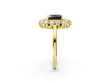 Yellow gold Fancy Black Princess Cut Diamond Floral Double Halo Engagement Ring with Prong Setting_74