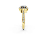 Yellow gold Fancy Black Princess Cut Diamond Floral Halo Ring with Pavé Band and Prong Setting_5