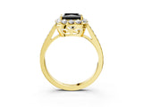 Yellow gold Fancy Black Princess Cut Diamond Floral Halo Ring with Pavé Band and Prong Setting_6