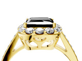 Yellow gold Fancy Black Princess Cut Diamond Floral Halo Ring with Pavé Band and Prong Setting_7