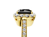 Yellow gold Fancy Black Princess Cut Diamond Floral Halo Ring with Pavé Band and Prong Setting_8