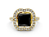 Yellow gold Fancy Black Princess Cut Diamond Floral Halo Split Shank Prong Setting Ring