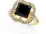 Yellow gold Fancy Black Princess Cut Diamond Floral Halo Split Shank Prong Setting Ring_1