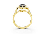 Yellow gold Fancy Black Princess Cut Diamond Floral Halo Split Shank Prong Setting Ring_3
