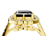 Yellow gold Fancy Black Princess Cut Diamond Floral Halo Split Shank Prong Setting Ring_4