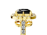 Yellow gold Fancy Black Princess Cut Diamond Floral Halo Split Shank Prong Setting Ring_5