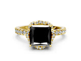 Yellow gold Fancy Black Princess Cut Diamond Halo Pave Band with Four-Prong Setting_3