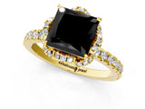 Yellow gold Fancy Black Princess Cut Diamond Halo Pave Band with Four-Prong Setting_4
