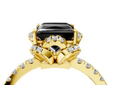 Yellow gold Fancy Black Princess Cut Diamond Halo Pave Band with Four-Prong Setting_7