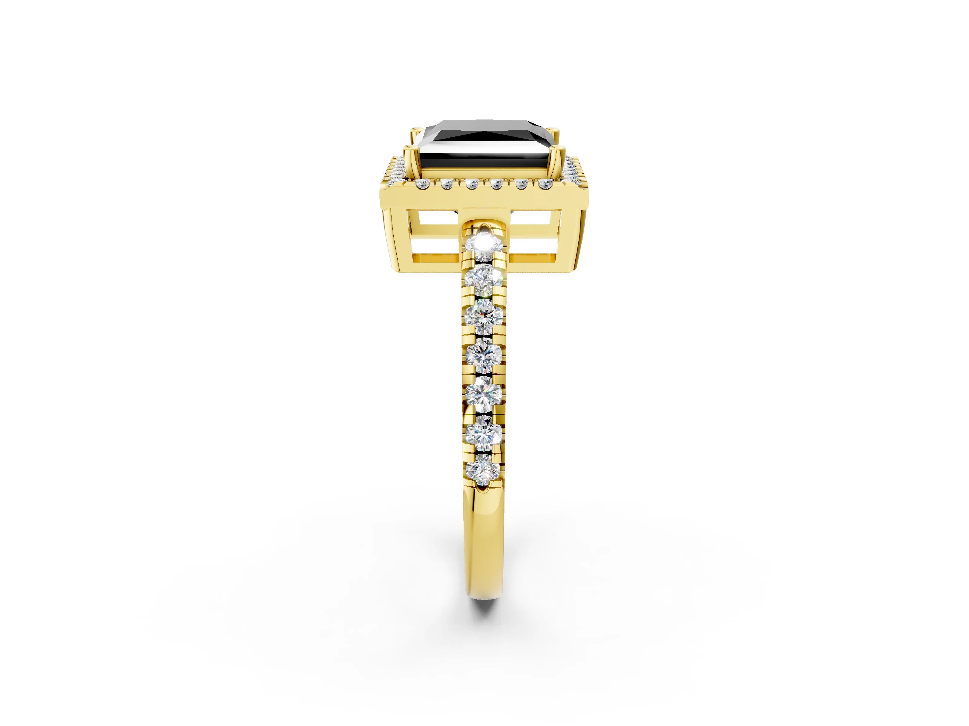 Yellow gold Fancy Black Princess Cut Diamond Halo Ring with Pavé Band and Four-Prong Setting_2