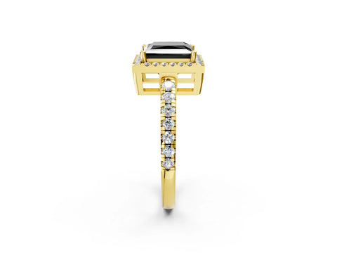 Yellow gold Fancy Black Princess Cut Diamond Halo Ring with Pavé Band and Four-Prong Setting_2