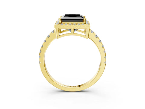 Yellow gold Fancy Black Princess Cut Diamond Halo Ring with Pavé Band and Four-Prong Setting_3