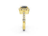 Yellow gold Fancy Black Princess Cut Diamond Halo Ring with Pavé Band and Prong Setting_2