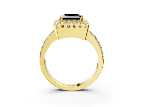 Yellow gold Fancy Black Princess Cut Diamond Halo Ring with Pavé Band and Prong Setting_3