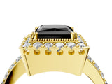 Yellow gold Fancy Black Princess Cut Diamond Halo Ring with Pavé Band and Prong Setting_4