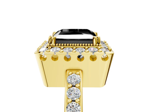Yellow gold Fancy Black Princess Cut Diamond Halo Ring with Pavé Band and Prong Setting_5