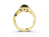 Yellow gold Fancy Black Princess Cut Diamond Halo Ring with Split Shank Pavé Band and Four-Prong Setting_3