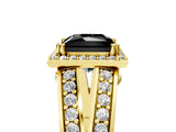 Yellow gold Fancy Black Princess Cut Diamond Halo Ring with Split Shank Pavé Band and Four-Prong Setting_5