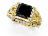 Yellow gold Fancy Black Princess Cut Diamond Halo Ring with Split Shank and Bezel Accents and Four-Prong Setting_1