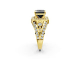 Yellow gold Fancy Black Princess Cut Diamond Halo Ring with Split Shank and Bezel Accents and Four-Prong Setting_2