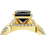 Yellow gold Fancy Black Princess Cut Diamond Halo Ring with Split Shank and Bezel Accents and Four-Prong Setting_4