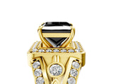 Yellow gold Fancy Black Princess Cut Diamond Halo Ring with Split Shank and Bezel Accents and Four-Prong Setting_5