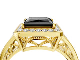 Yellow gold Fancy Black Princess Cut Diamond Halo Ring with Split Shank and Bezel Accents and Prong Setting_4