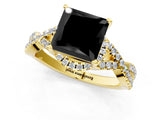 Yellow gold Fancy Black Princess Cut Diamond  Halo Twist Band Solitaire Prong Setting Ring_25
