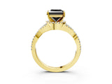 Yellow gold Fancy Black Princess Cut Diamond  Halo Twist Band Solitaire Prong Setting Ring_27
