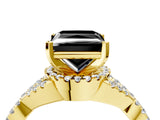 Yellow gold Fancy Black Princess Cut Diamond  Halo Twist Band Solitaire Prong Setting Ring_28