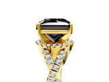 Yellow gold Fancy Black Princess Cut Diamond  Halo Twist Band Solitaire Prong Setting Ring_29