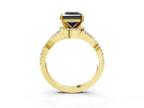 Yellow gold Fancy Black Princess Cut Diamond  Halo Twist Band Solitaire Prong Setting Ring_45