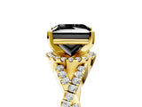Yellow gold Fancy Black Princess Cut Diamond  Halo Twist Band Solitaire Prong Setting Ring_47