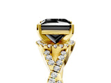Yellow gold Fancy Black Princess Cut Diamond Halo Twist Band Solitaire Prong Setting Ring_5