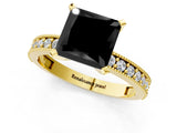 Yellow gold Fancy Black Princess Cut Diamond Milgrain Pavé Engagement Ring with Four-Prong Setting_1