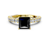 Yellow gold Fancy Black Princess Cut Diamond Pavé Band Solitaire Ring with Prong Setting_12