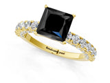 Yellow gold Fancy Black Princess Cut Diamond Pavé Band Solitaire Ring with Prong Setting_13