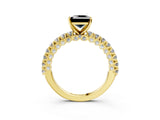 Yellow gold Fancy Black Princess Cut Diamond Pavé Band Solitaire Ring with Prong Setting_15