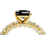 Yellow gold Fancy Black Princess Cut Diamond Pavé Band Solitaire Ring with Prong Setting_16
