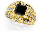 Yellow gold Fancy Black Princess Cut Diamond Pave Art Deco Split Shank Ring with Four-Prong Setting_1