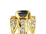 Yellow gold Fancy Black Princess Cut Diamond Pave Art Deco Split Shank Ring with Four-Prong Setting_5