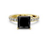 Yellow gold Fancy Black Princess Cut Diamond Pave Band Solitaire Ring with Four-Prong Setting_12