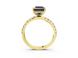 Yellow gold Fancy Black Princess Cut Diamond Pave Band Solitaire Ring with Four-Prong Setting_15