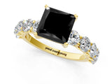 Yellow gold Fancy Black Princess Cut Diamond Prong Setting with Side Stones on a Pave Band_1