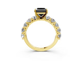 Yellow gold Fancy Black Princess Cut Diamond Prong Setting with Side Stones on a Pave Band_3