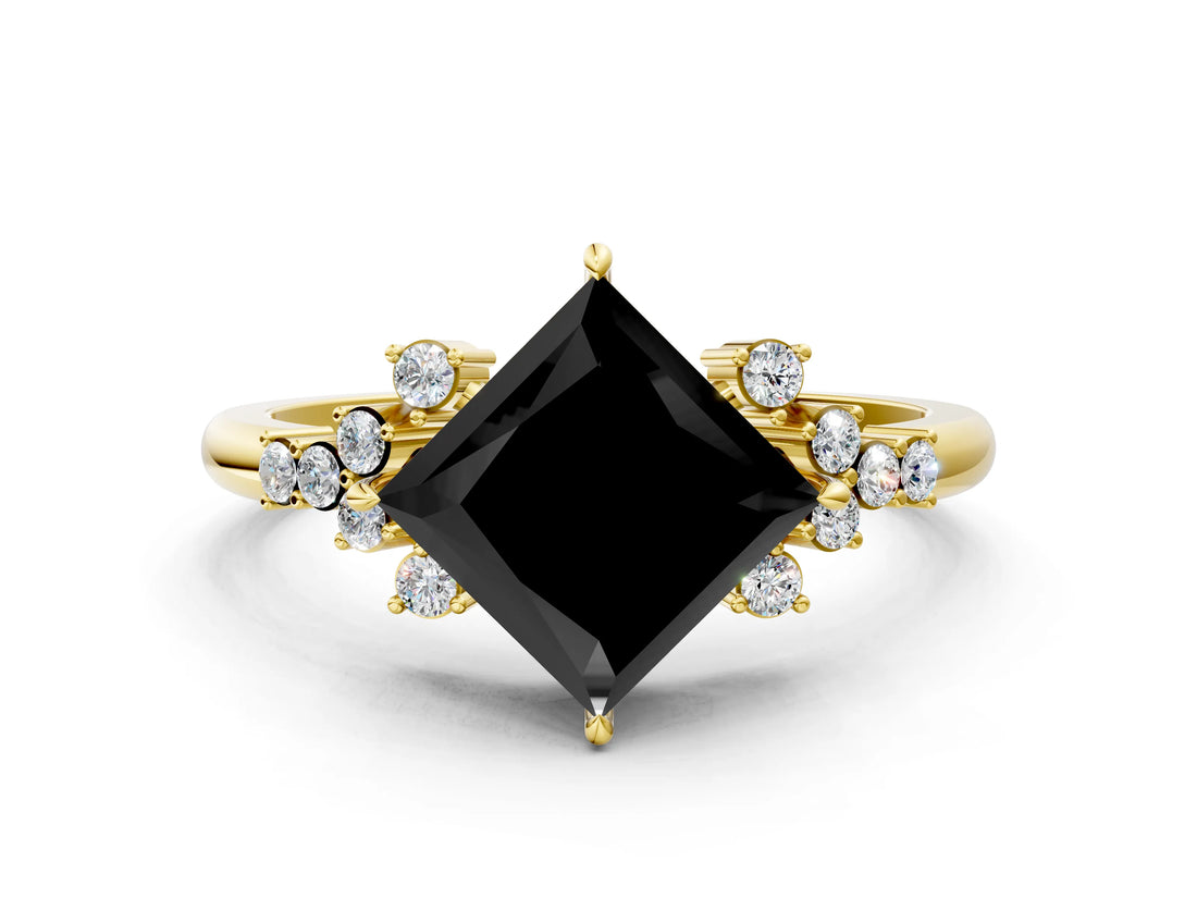 Yellow gold Fancy Black Princess Cut Diamond Ring with Side Stones and Four-Prong Setting_36