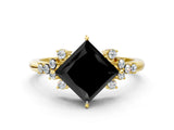 Yellow gold Fancy Black Princess Cut Diamond Ring with Side Stones and Four-Prong Setting_36